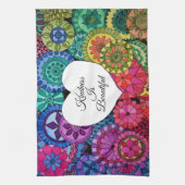 Waterverf Regenboogstraat Mandala met hart Theedoek (Verticaal)