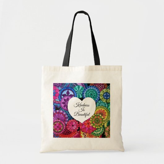 Waterverf Regenboogstraat Mandala met hart Tote Bag (Voorkant)