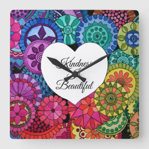Waterverf Regenboogstraat Mandala met hart Vierkante Klok