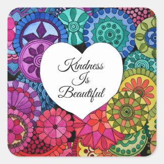 Waterverf Regenboogstraat Mandala met hart Vierkante Sticker