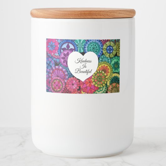 Waterverf Regenboogstraat Mandala met hart Voedselcontainer Etiket (Voorkant)