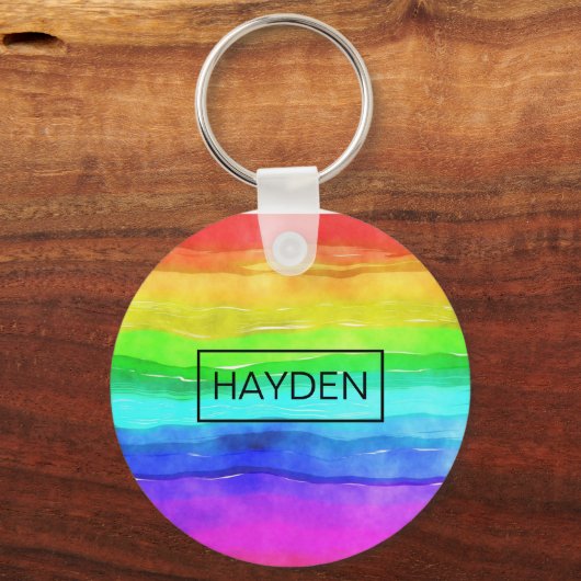 Waterverf Regenboogstripes op maat Sleutelhanger (Achterkant)