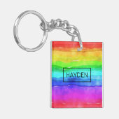 Waterverf Regenboogstripes op maat Sleutelhanger (Voorkant Links)
