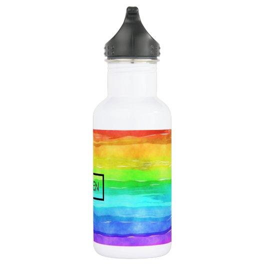 Waterverf Regenboogstripes op maat Waterfles (Rechts)