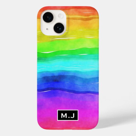 Waterverf regenboogstripmonogram Case-Mate iPhone case (Achterkant)
