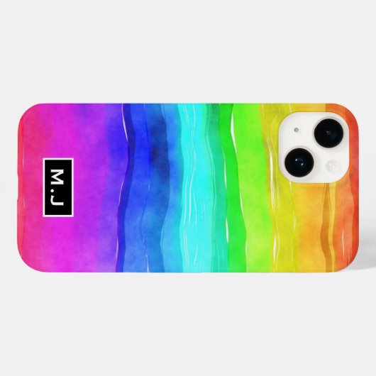 Waterverf regenboogstripmonogram Case-Mate iPhone case (Achterkant (horizontaal))