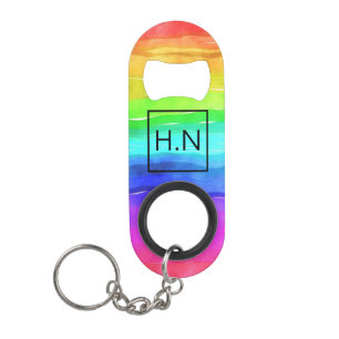Waterverf regenboogstripmonogram mini flessenopener
