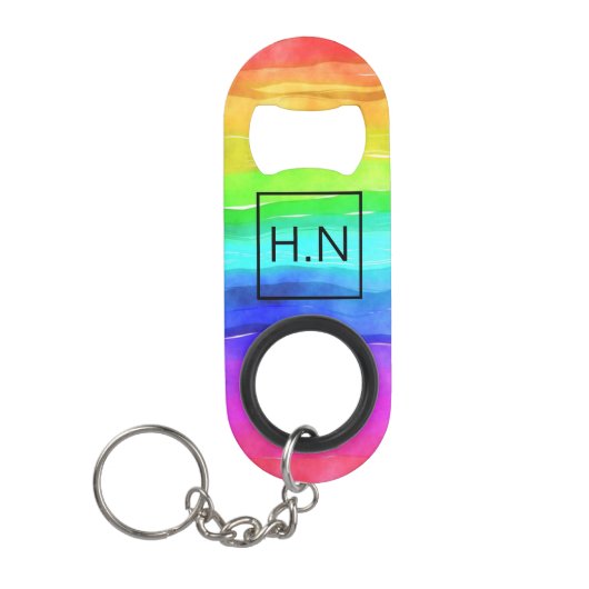 Waterverf regenboogstripmonogram mini flessenopener (Voorkant)