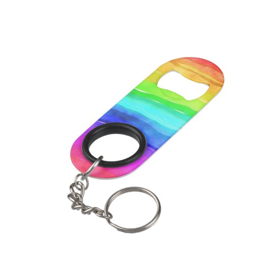 Waterverf regenboogstripmonogram mini flessenopener (Achterkant Gekanteld)