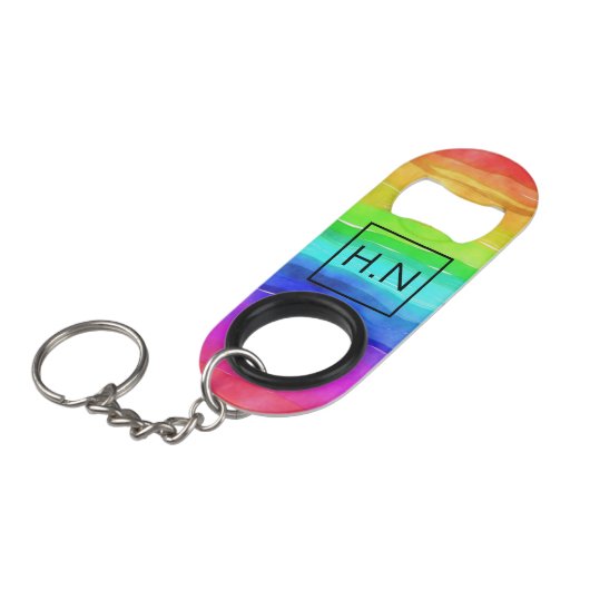 Waterverf regenboogstripmonogram mini flessenopener (Voorkant Gekanteld)