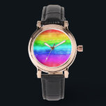 Waterverf Regenboogstrips Horloge<br><div class="desc">Heldere en kleurrijke, veelkleurige horizontale strepen die in waterverf zijn geverfd, een geweldige achtergrond voor uw eigen tekst of afbeeldingen of een mooi ontwerp.</div>