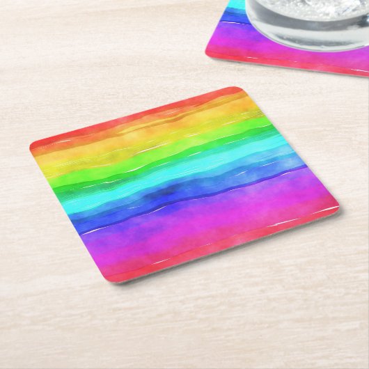 Waterverf Regenboogstrips Kartonnen Onderzetters (Schuin)