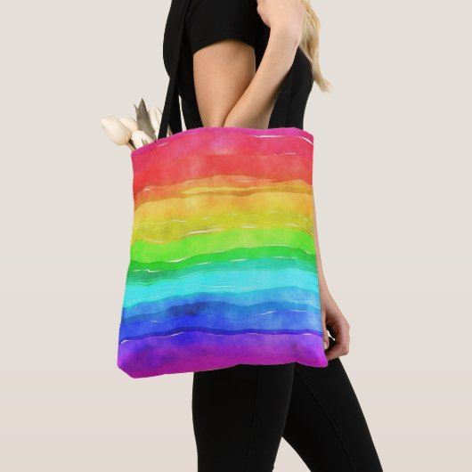 Waterverf Regenboogstrips OntwerpCanvas tas (Dichtbij)