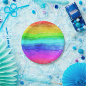 Waterverf Regenboogstrips Papieren Bordje (Feest)