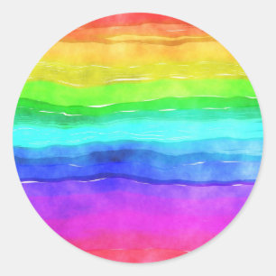 Waterverf Regenboogstrips Ronde Sticker
