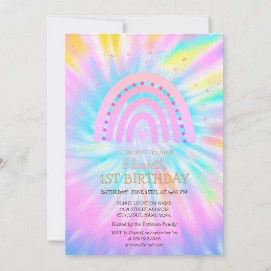 Waterverf regenboogtijdenkleurige kleurstof Birthd Kaart (Voorkant)