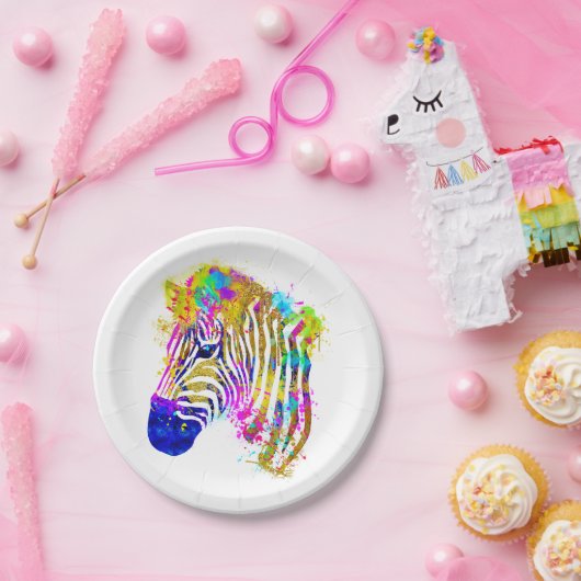Waterverf regenboogverf Zebra Grafisch Papieren Bordje (Feest)