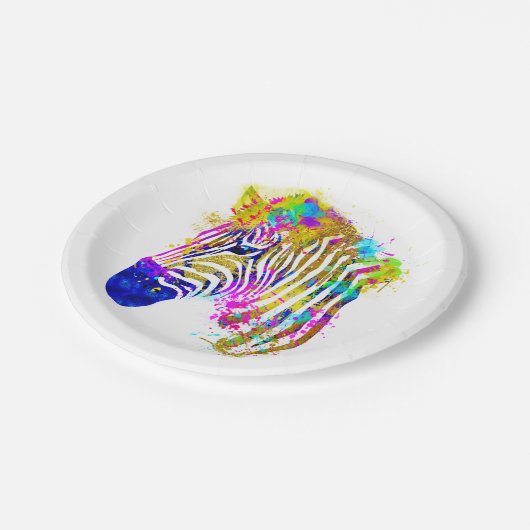 Waterverf regenboogverf Zebra Grafisch Papieren Bordje (Gekanteld)