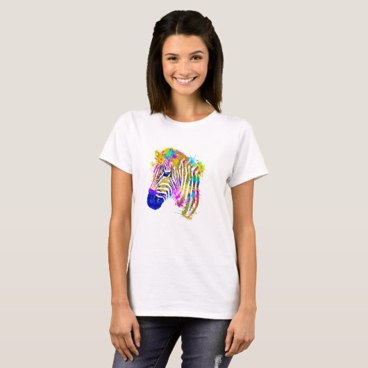 Waterverf regenboogverf Zebra Grafisch T-shirt (Voorkant volledig)