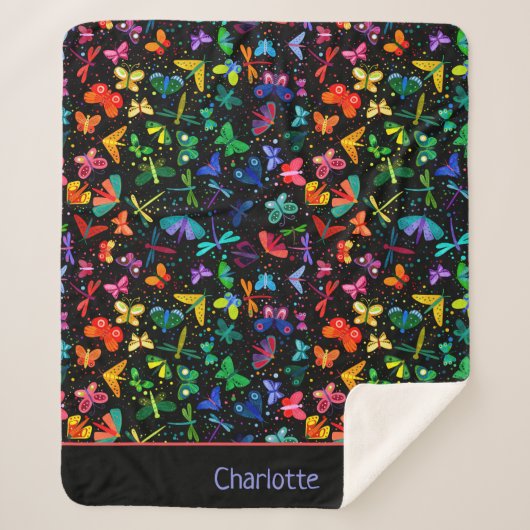 Waterverf Regenboogvlinders Kinder gepersonaliseer Sherpa Deken (Voorkant)