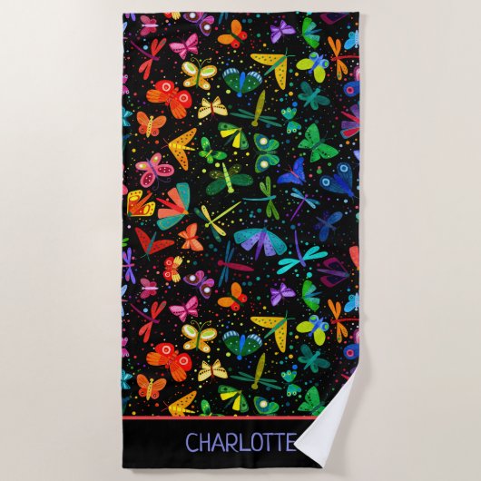 Waterverf Regenboogvlinders Kinder gepersonaliseer Strandlaken (Voorkant)