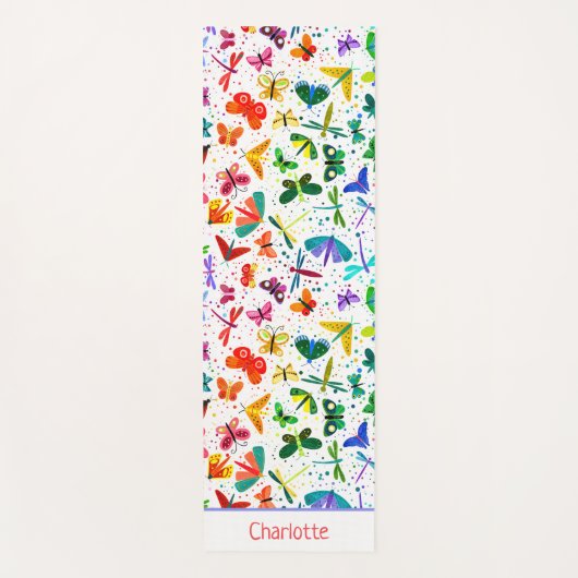 Waterverf Regenboogvlinders Kinder gepersonaliseer Yogamat (Voorkant)