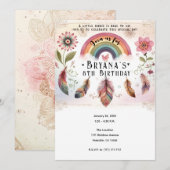 Waterverf regenboogvogel & veren boho verjaardag kaart (Voorkant / Achterkant)