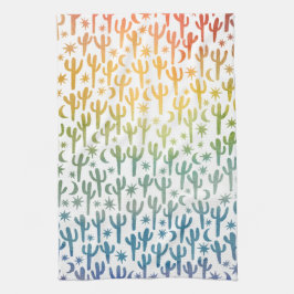 Waterverf regenboogwoestijn Saguaro Cactus Pattern Theedoek