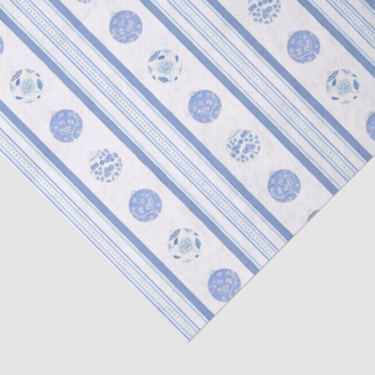 Waterverf Regency Stripes Blauw & Wit Kerst Tissuepapier (Detail)