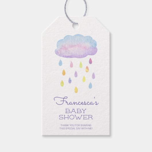 Waterverf regendruppels Baby shower Cadeaulabel (Voorkant)