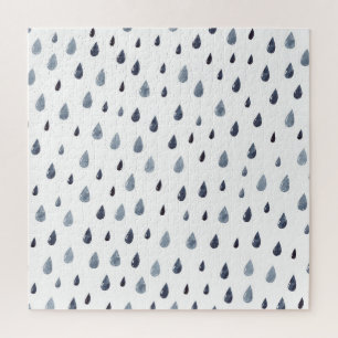 Waterverf regendruppels, indigo naadloos patroon. legpuzzel