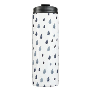 Waterverf regendruppels, indigo naadloos patroon. thermosbeker