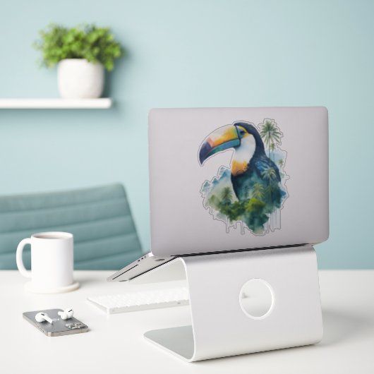 Waterverf regenwoud Toucan Sticker (Laptop op bureau)