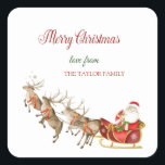 Waterverf Reindeers Santa Claus Sleigh Christmas Vierkante Sticker<br><div class="desc">Waterverf rendieren,  Sinterklaas en slee op een witte achtergrond. Voeg jouw namen en details toe om dit helemaal eigen te maken.</div>