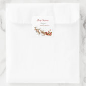Waterverf Reindeers Santa Claus Sleigh Christmas Vierkante Sticker (Tas)