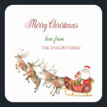 Waterverf Reindeers Santa Claus Sleigh Christmas Vierkante Sticker<br><div class="desc">Waterverf rendieren,  Sinterklaas en slee op een witte achtergrond. Voeg jouw namen en details toe om dit helemaal eigen te maken.</div>