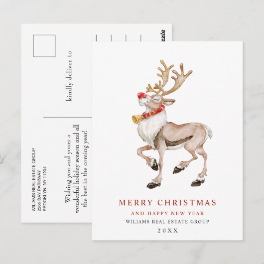 Waterverf Reindekerst Corporate Greeting Briefkaart (Voorkant / Achterkant)