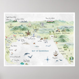 Waterverf  Reis Briefkaart   Puerto Vallarta Poster