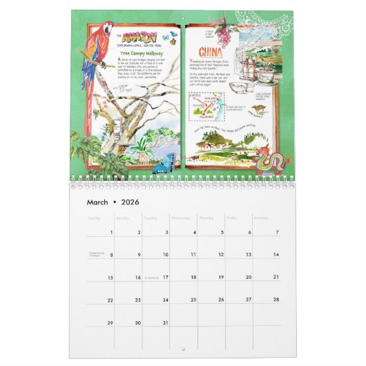 Waterverf reiskalender rond de wereld 2026 kalender (Mar 2026)