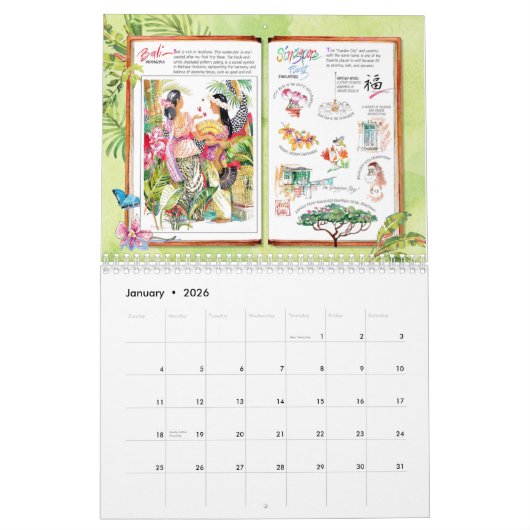 Waterverf reiskalender rond de wereld 2026 kalender (Jan 2026)