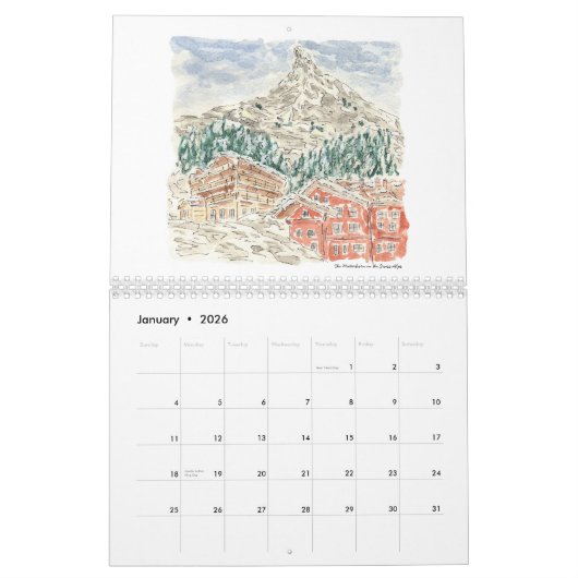 Waterverf Reizen Kalender (Jan 2026)