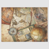 Waterverf Reizen Retro Kompas Oude Kaart Foto's Tissuepapier (Voorkant)