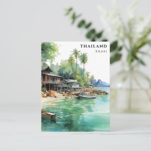 Waterverf Reizen Strand Oceaan Thailand Krabi Briefkaart (Staand voorkant)
