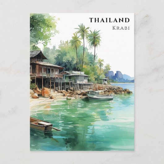 Waterverf Reizen Strand Oceaan Thailand Krabi Briefkaart (Voorkant)