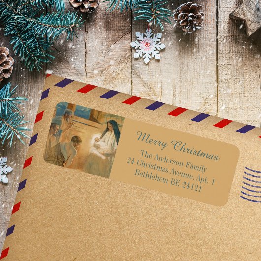 Waterverf Religieus Christelijk Vrolijk Kerstfeest Etiket