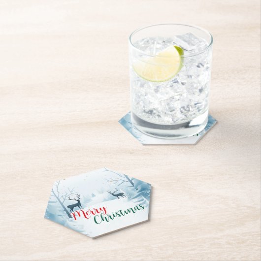 Waterverf rendier fawn tree vrolijk kerstfeest kartonnen onderzetters (Insitu)