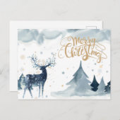 Waterverf rendier kerst Briefkaart (Voorkant / Achterkant)