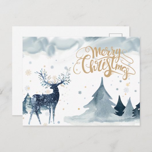 Waterverf rendier kerst Briefkaart (Voorkant / Achterkant)