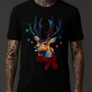 Waterverf Rendier Kerst Ornamente Feestdag Tri-Blend Shirt