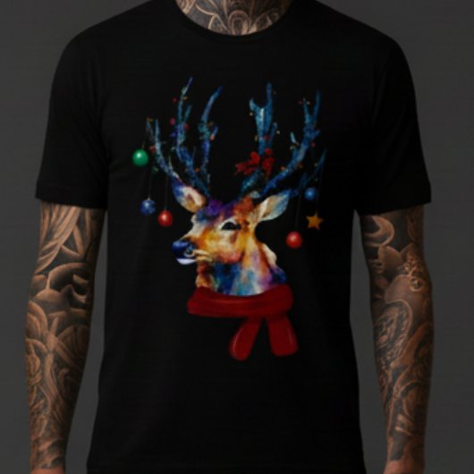 Waterverf Rendier Kerst Ornamente Feestdag Tri-Blend Shirt